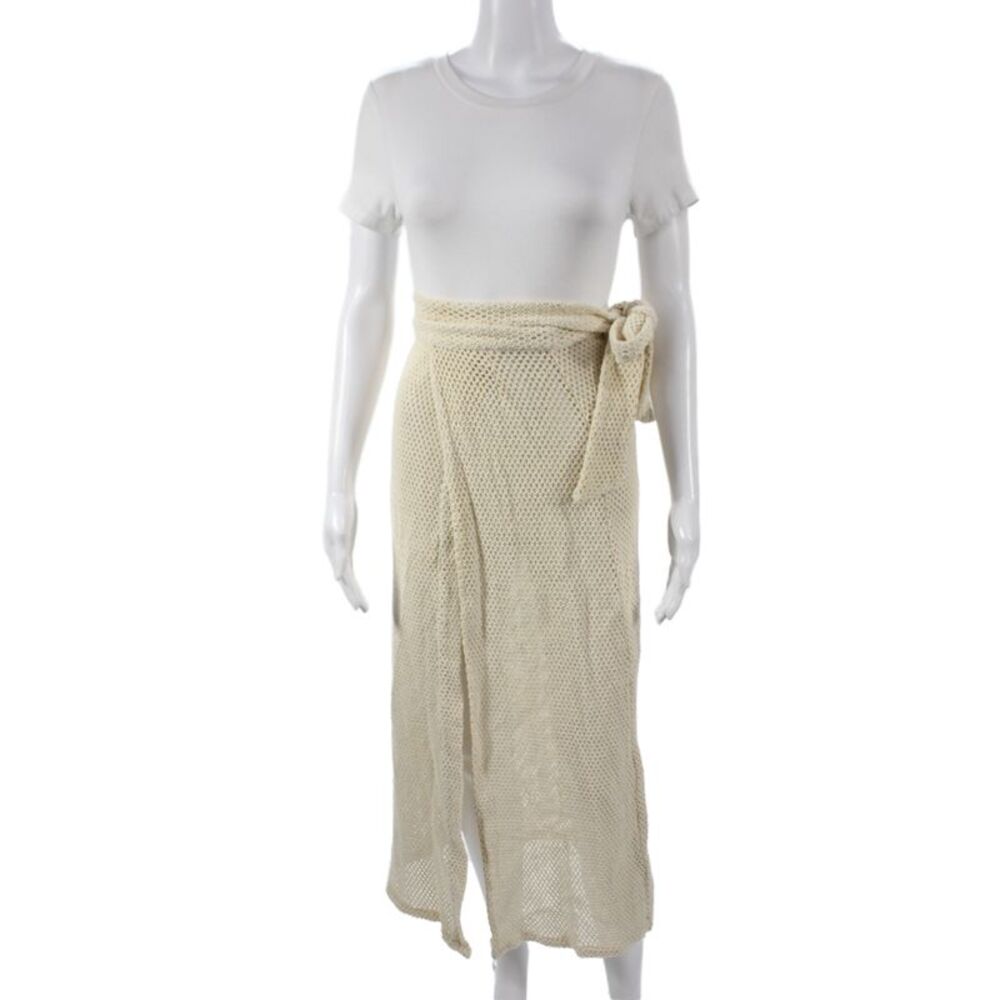 BOTEH Women Wrap Skirt Ivory Solid 100% Cotton Tie Waist Long Size 0